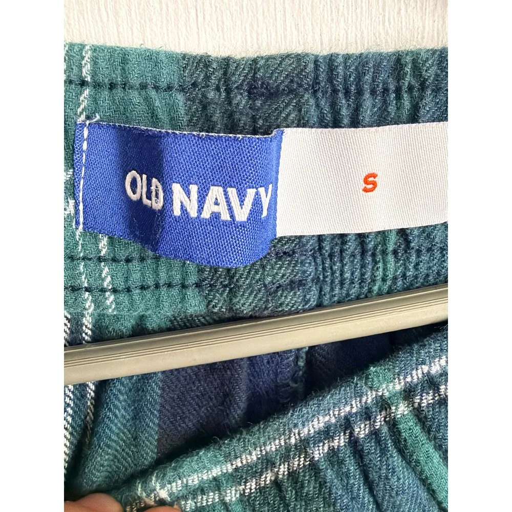 Old Navy Green Blue Plaid Flannel Pajama Jogger Pants Women Small Black Watch